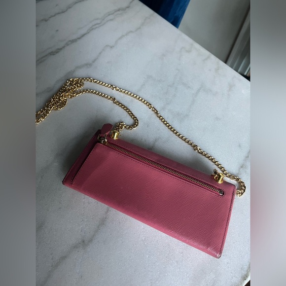 Prada Pink Saffiano Long Wallet with Generic Gold Crossbody Chain - Picture 14 of 16